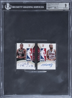 2013-14 Panini Immaculate Collection Rookie Logoman Autographs Booklet #36 Antetokounmpo/Datome Signed Logo Patch Rookie Card (#1/1) - BGS MINT 9/BGS 10
